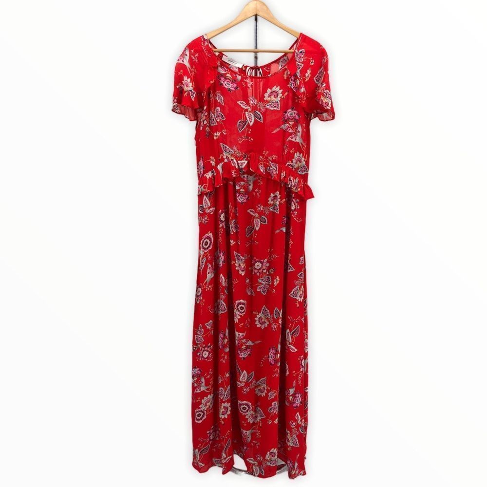 Promod Red Floral Ruffle Button Back Maxi Dress - Picture 2 of 15